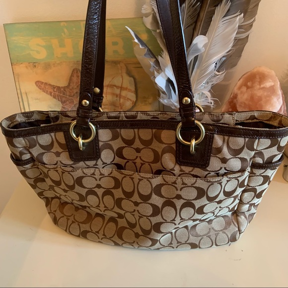 Coach gallery signature zip khaki mahogany tote - Picture 4 of 8